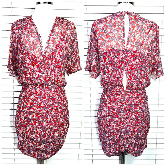 NICHOLAS Dresses & Skirts - ••NWOT |•NICHOLAS•| Pretty 100% Silk Floral Wrap Rouched Cutout Dress